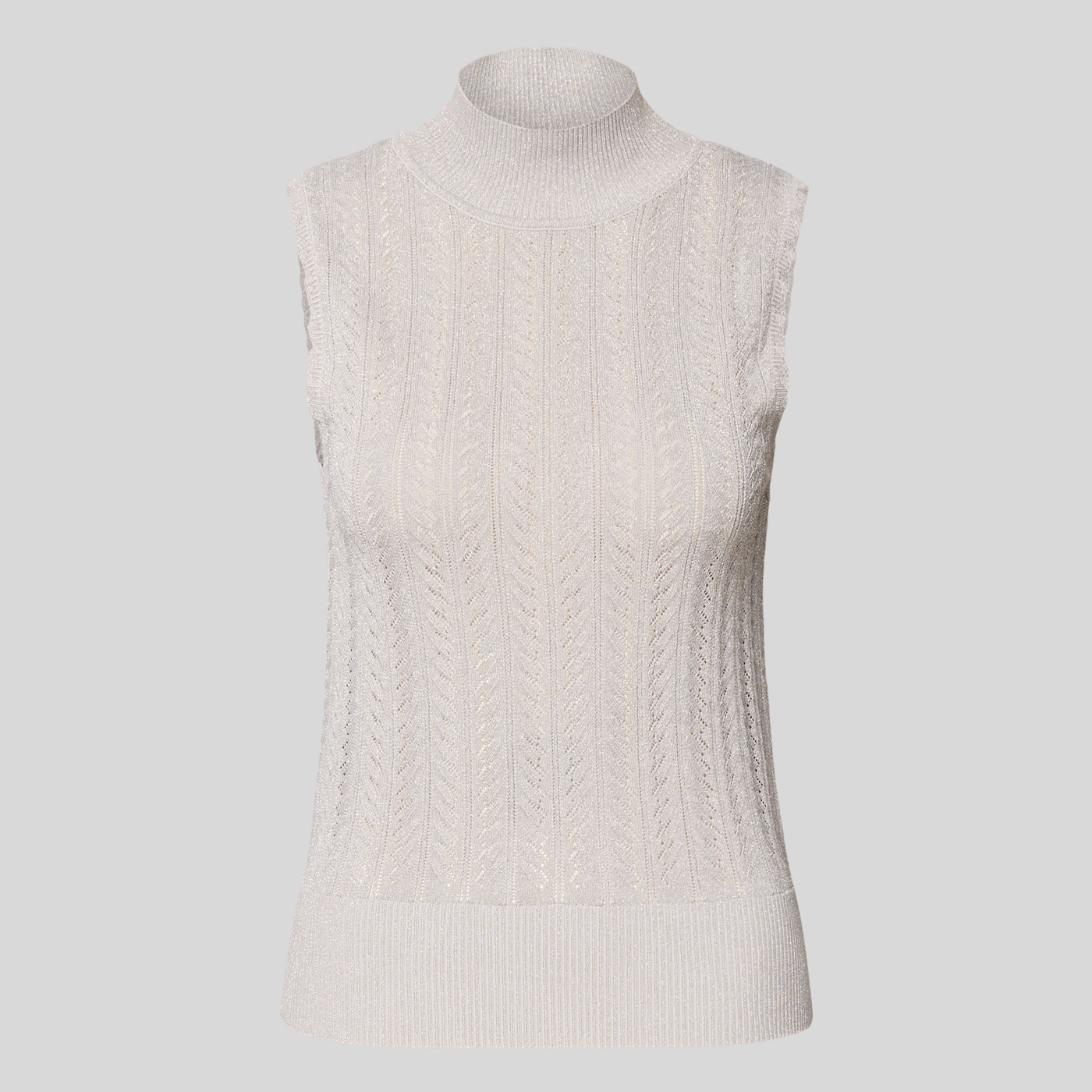 Metallic Pointelle Knit Tank - Silver