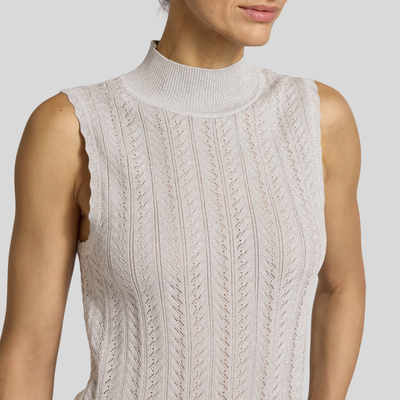 Metallic Pointelle Knit Tank - Silver