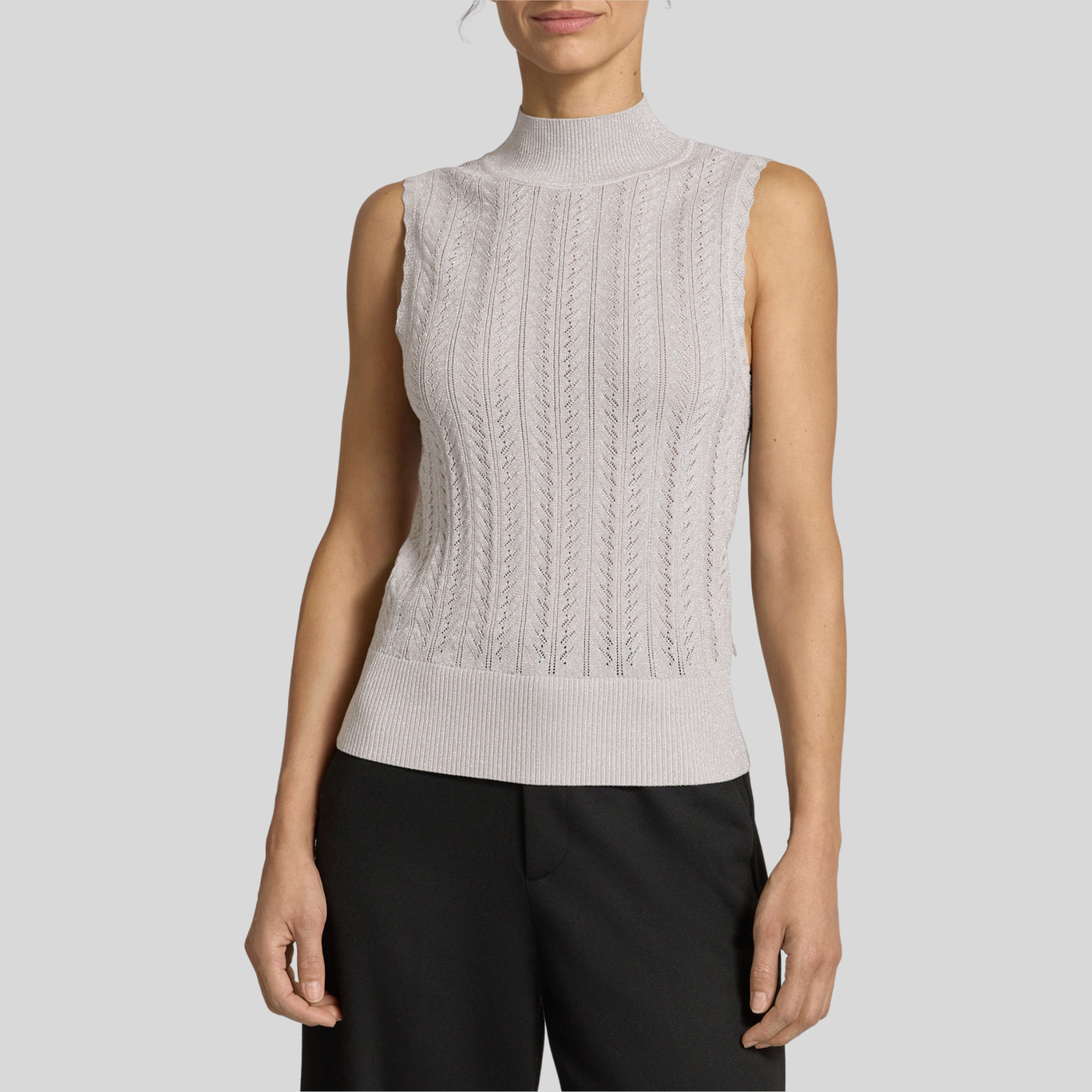 Metallic Pointelle Knit Tank - Silver