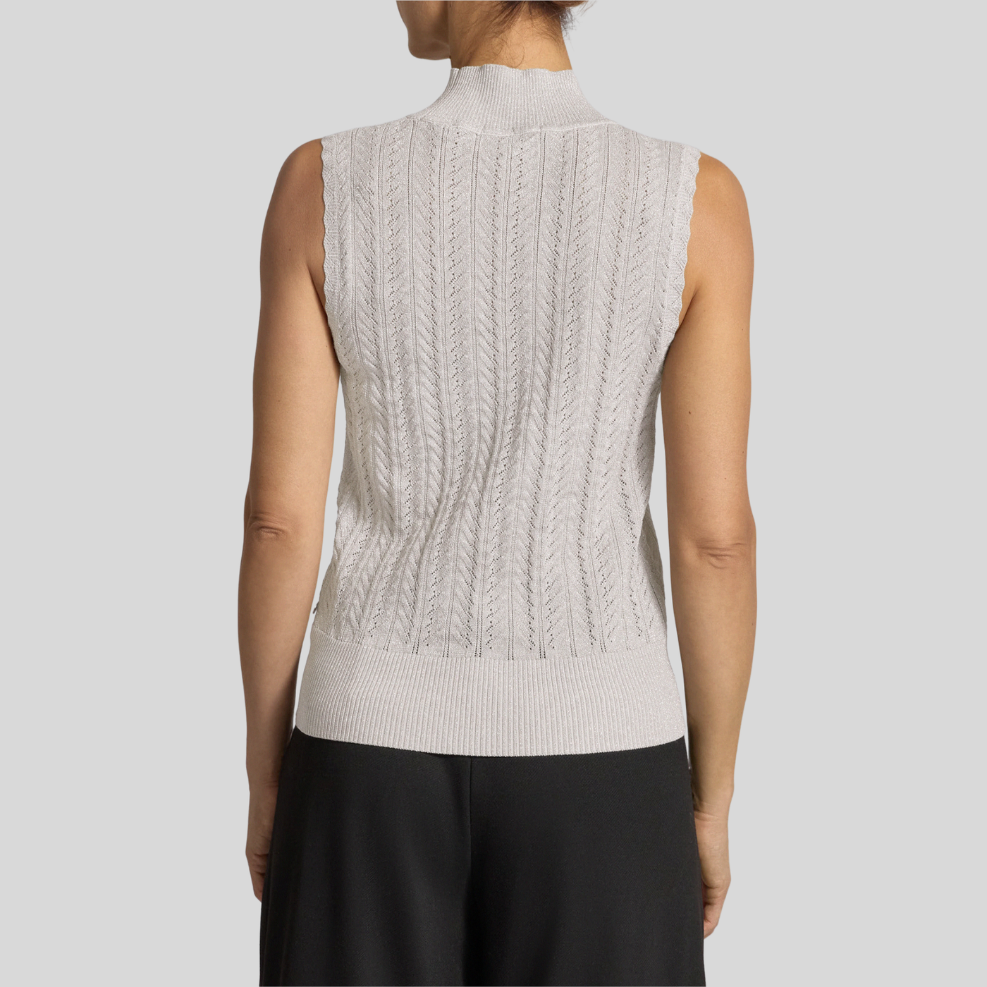 Metallic Pointelle Knit Tank - Silver