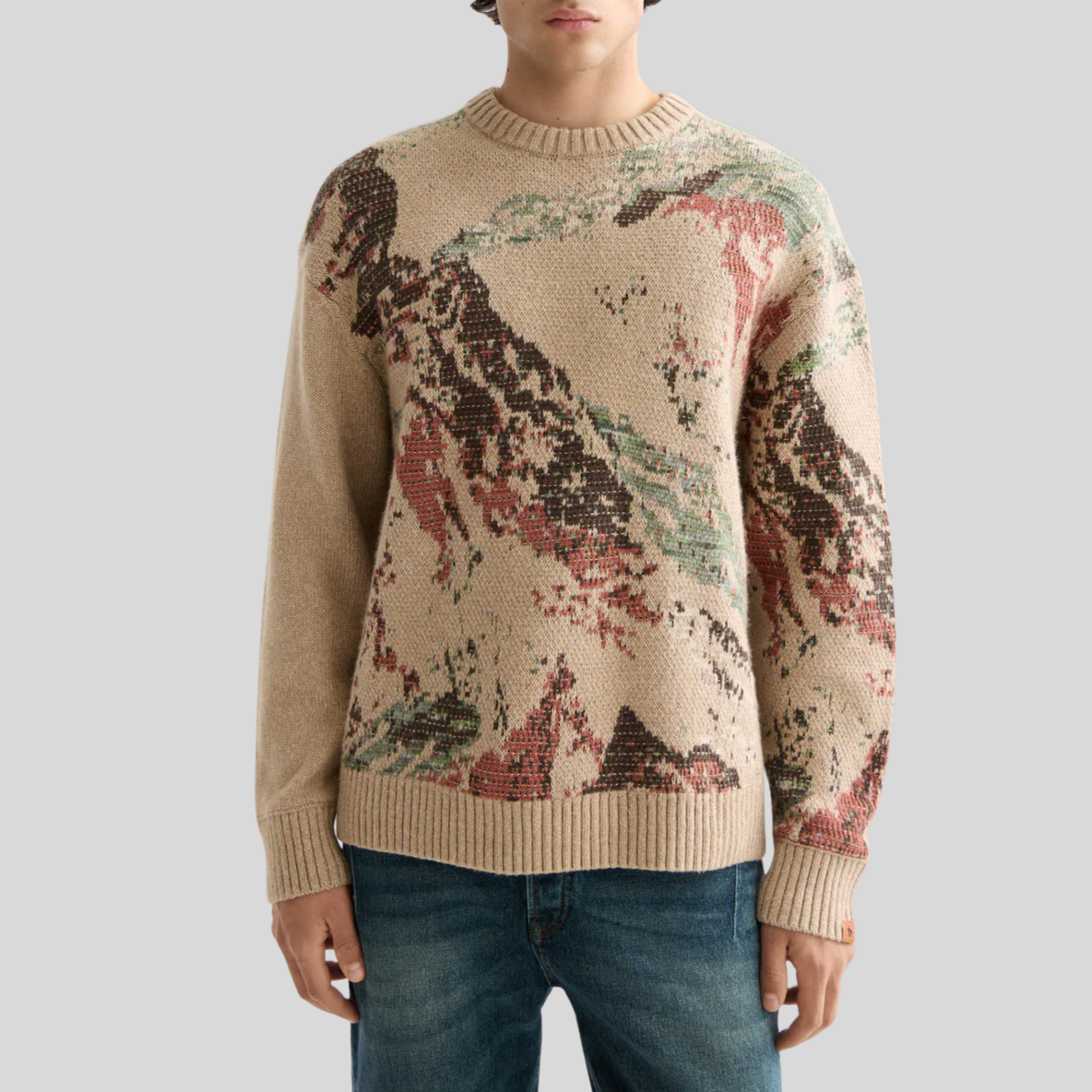 Mountain Artwork Crew Sweater - Tan