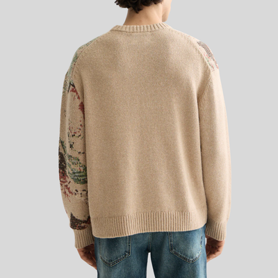Mountain Artwork Crew Sweater - Tan