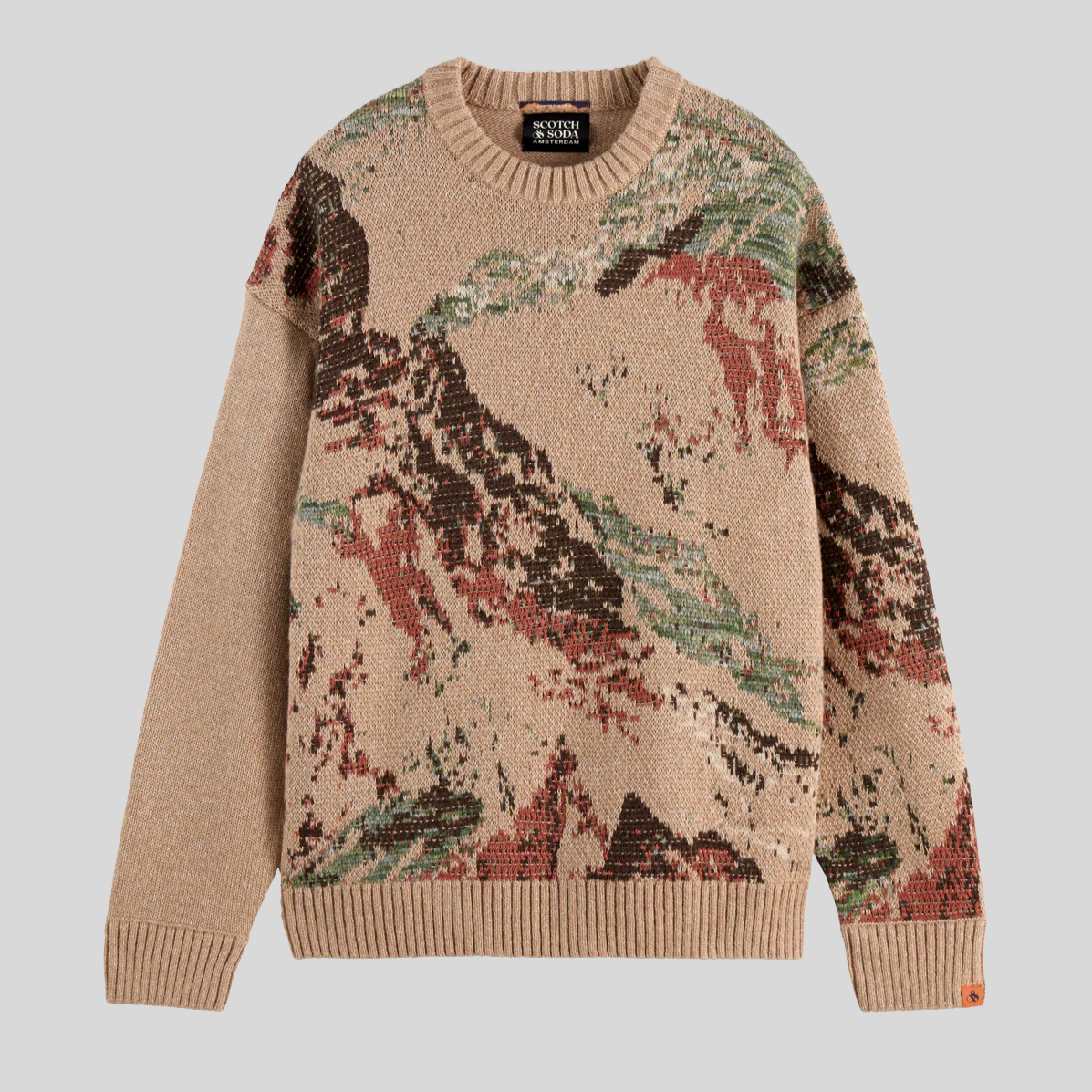 Mountain Artwork Crew Sweater - Tan