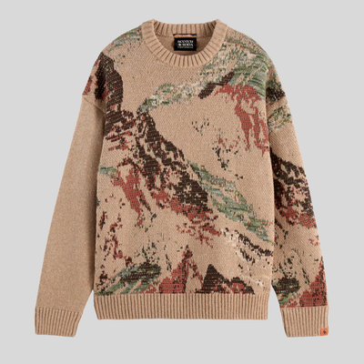 Mountain Artwork Crew Sweater - Tan