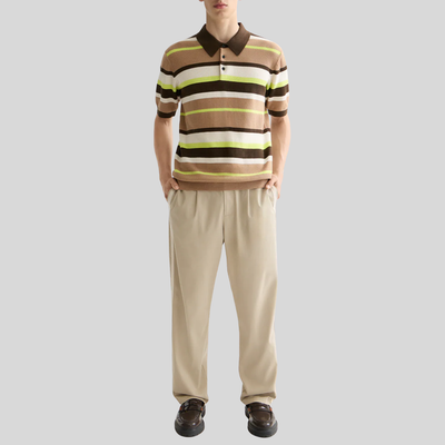 Multi Stripe Knit Polo - Brown