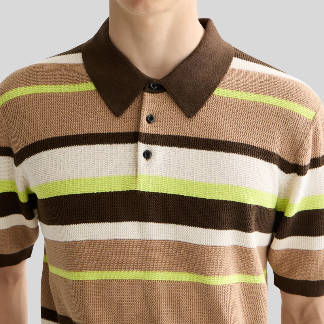 Multi Stripe Knit Polo - Brown