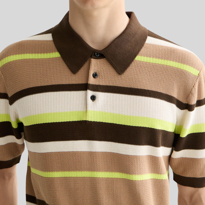 Multi Stripe Knit Polo - Brown