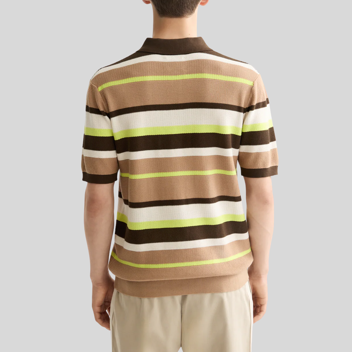 Multi Stripe Knit Polo - Brown