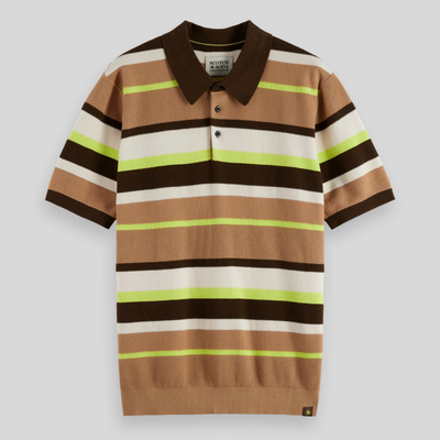 Multi Stripe Knit Polo - Brown