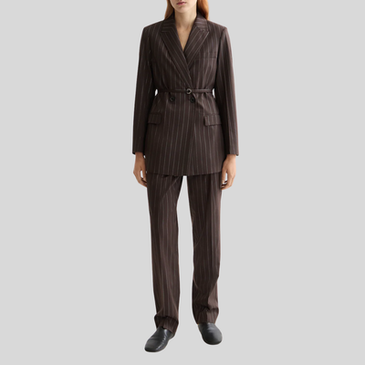 Pinstripe High Rise Relaxed Trousers - Brown