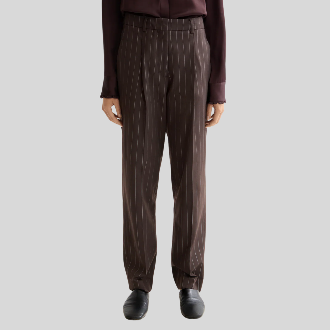 Pinstripe High Rise Relaxed Trousers - Brown