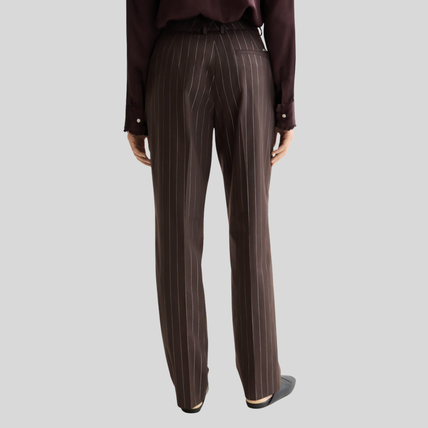 Pinstripe High Rise Relaxed Trousers - Brown