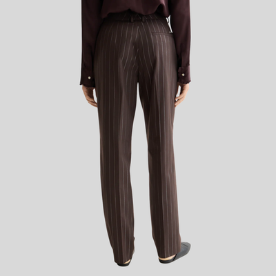 Pinstripe High Rise Relaxed Trousers - Brown