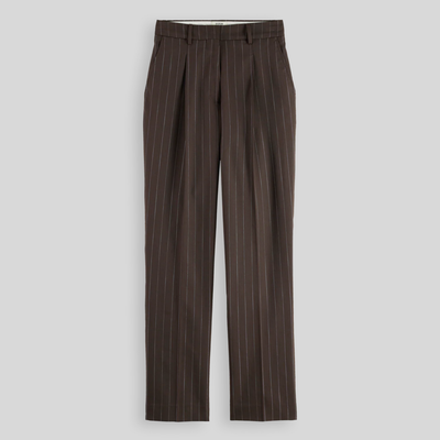 Pinstripe High Rise Relaxed Trousers - Brown