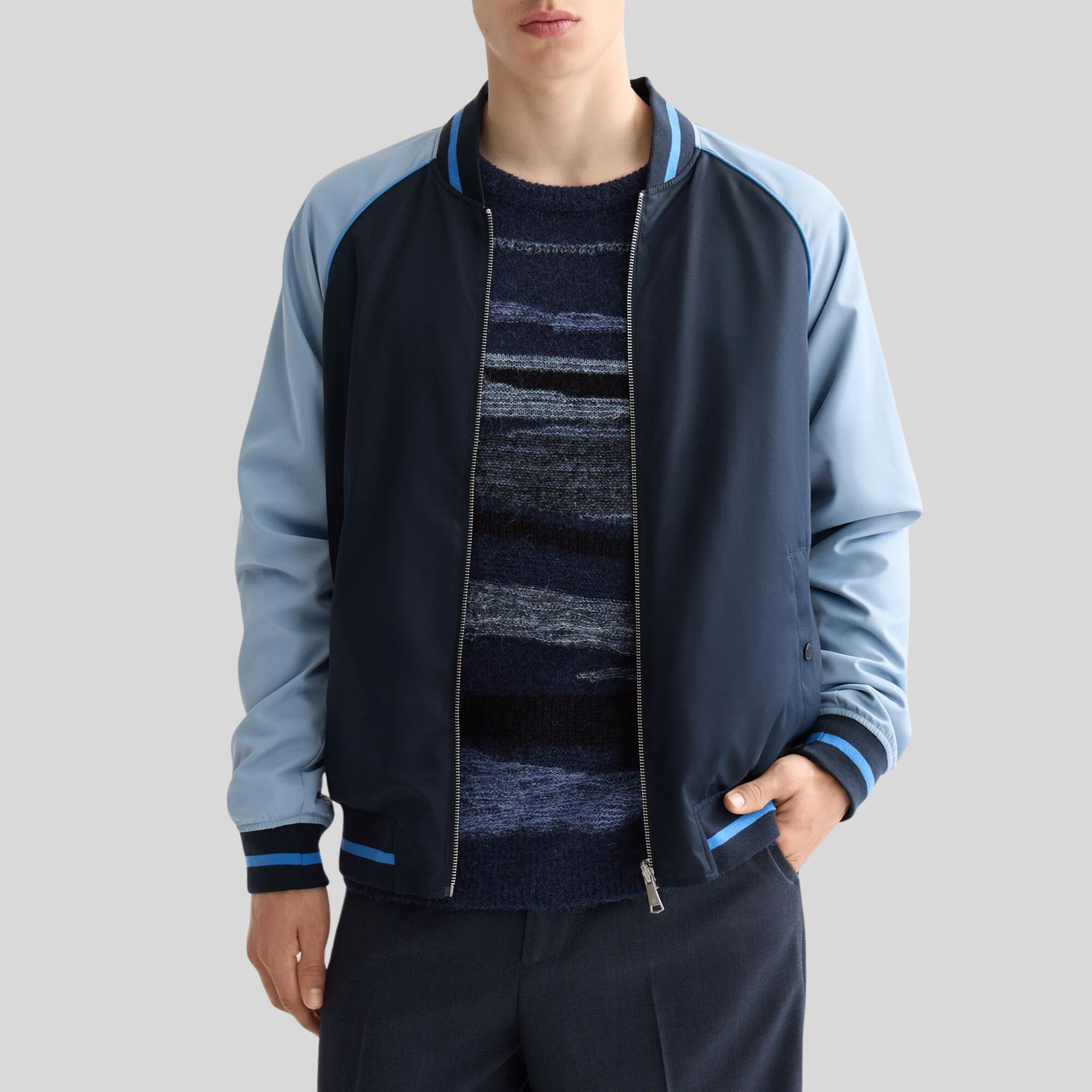 Reversible Bomber with Contrast Trim - Blue