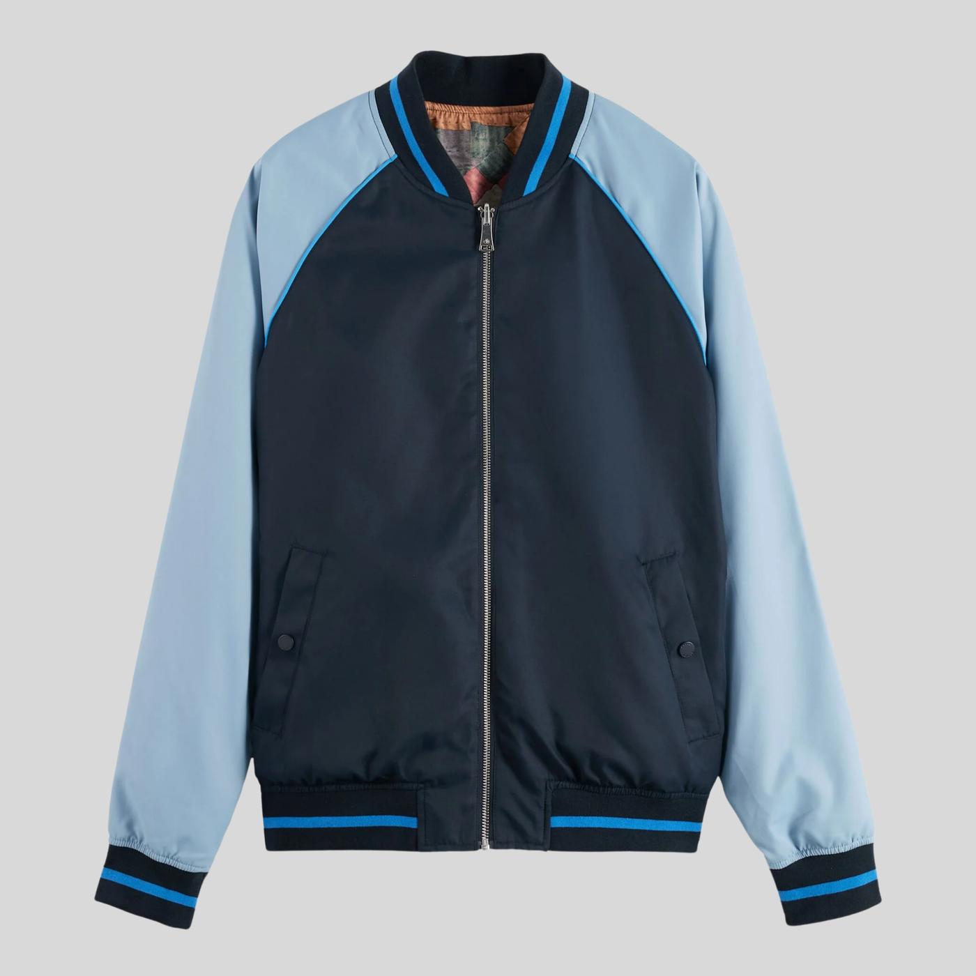 Reversible Bomber with Contrast Trim - Blue