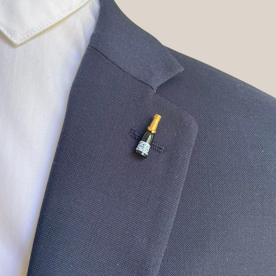 Champagne Bottle Silver Lapel Pin
