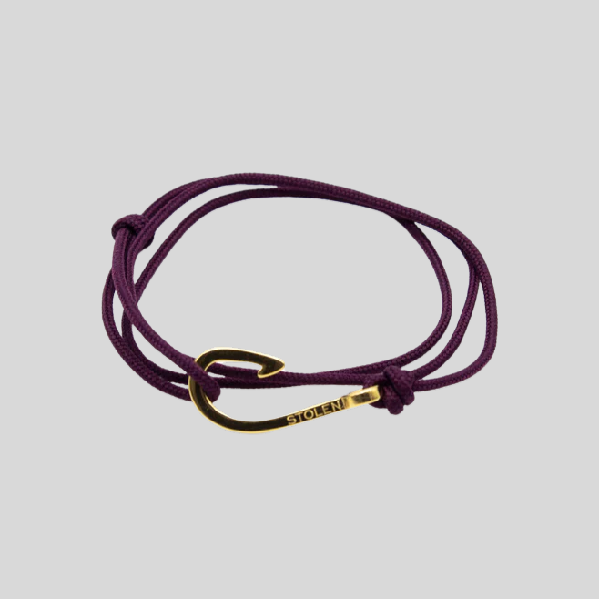 Braided Rope Fish Hook Bracelet - Maroon