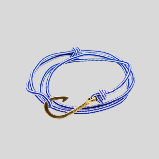 Braided Stripe Rope Fish Hook Bracelet - Blue