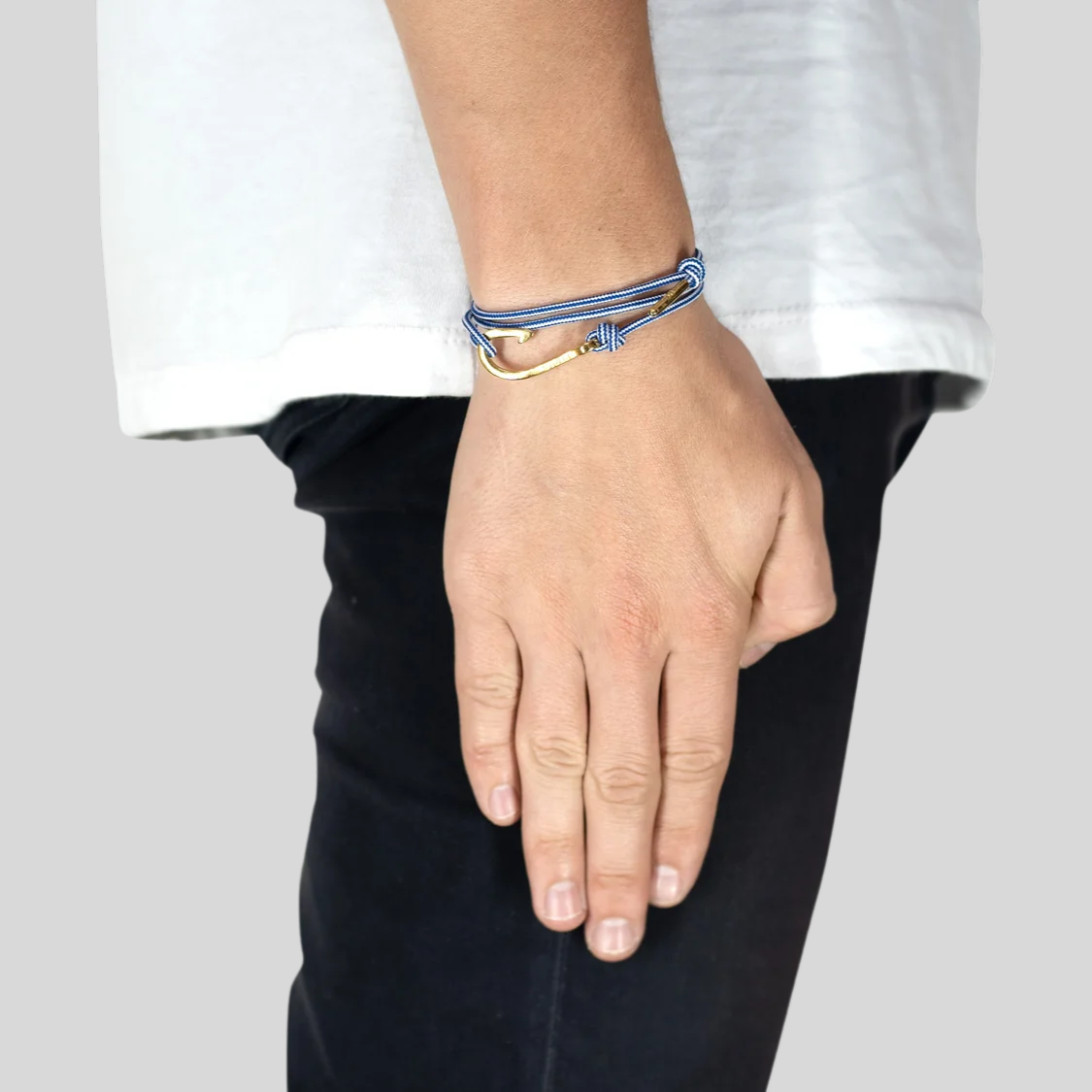 Braided Stripe Rope Fish Hook Bracelet - Blue