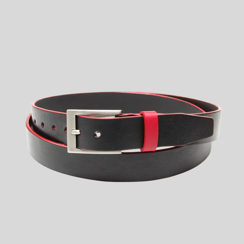 Italian Leather Dress Belt Cut-to-Size - Black/Red