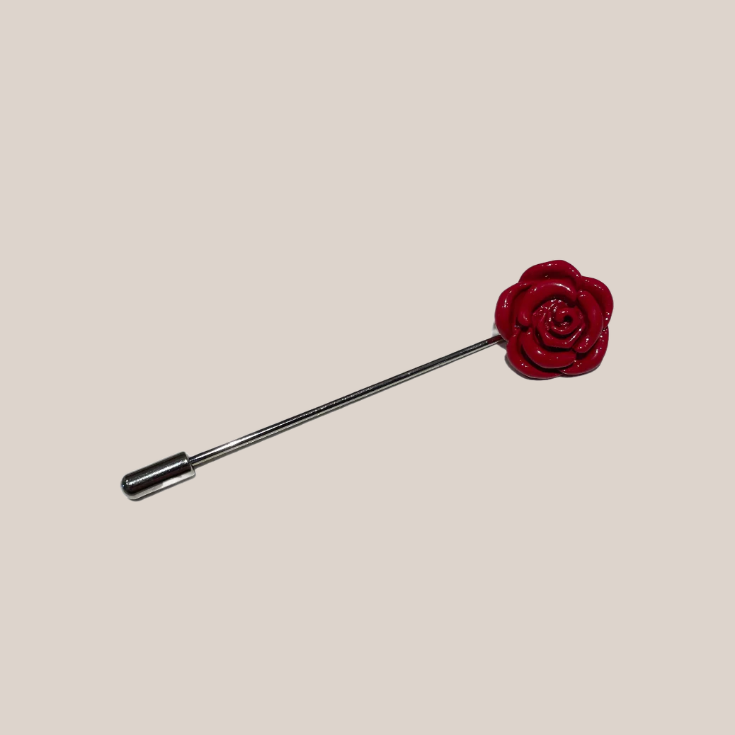 Red Flower Silver Lapel Pin
