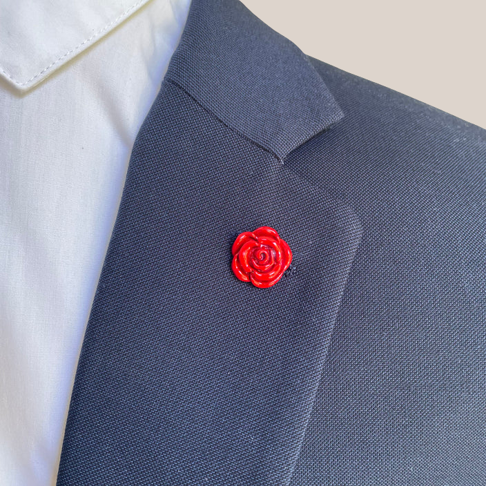 Red Flower Silver Lapel Pin