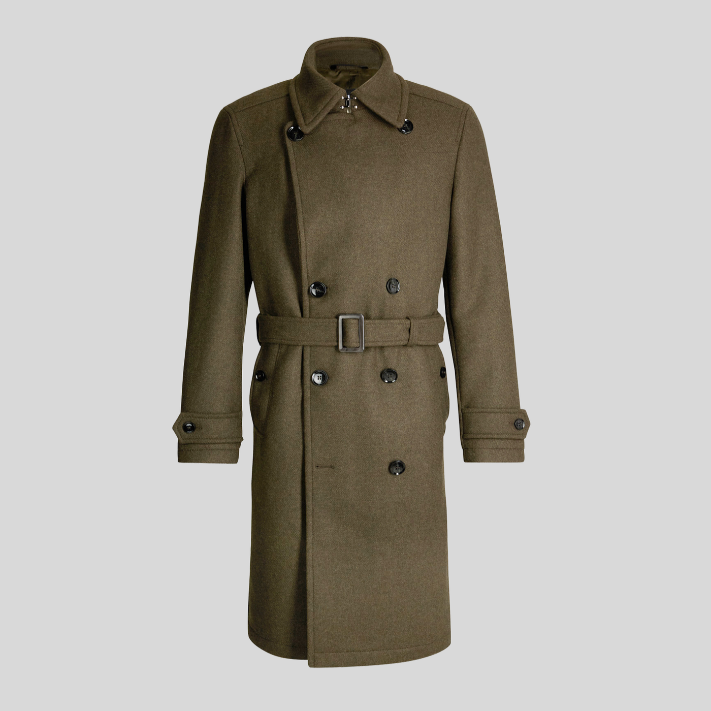 Double Breasted Collared Trench Coat - Olive