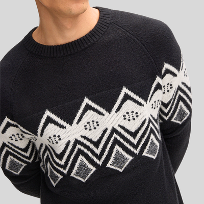 Norwegian Pattern Cotton Blend Sweater - Black