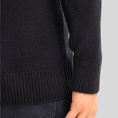 Norwegian Pattern Cotton Blend Sweater - Black