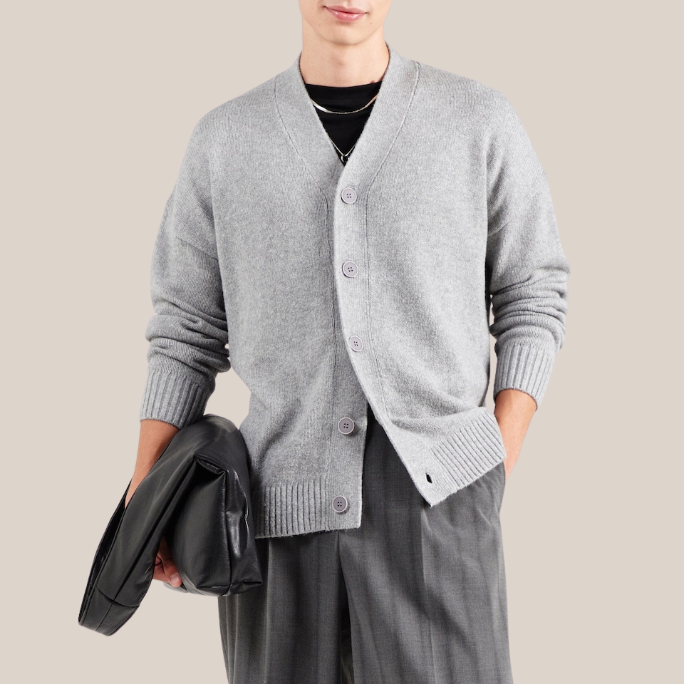 Button-Up Ribbed Cardigan - Grey