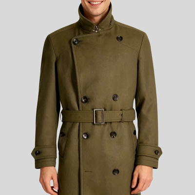 Double Breasted Collared Trench Coat - Olive