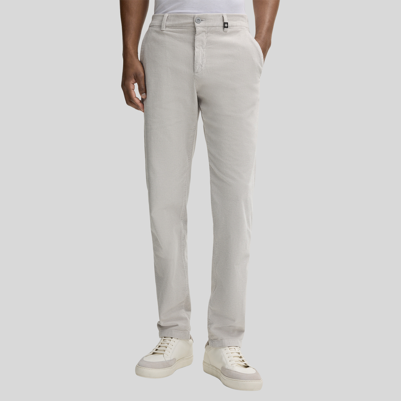 Corduroy Straight Leg Trousers - Light Grey