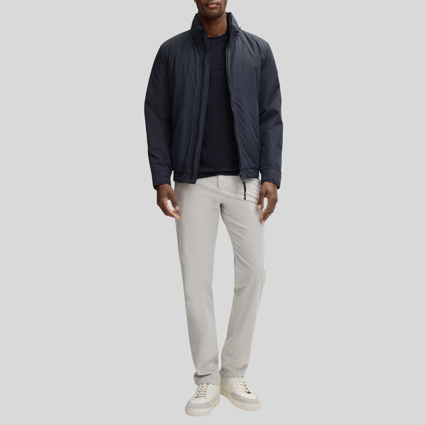 Corduroy Straight Leg Trousers - Light Grey