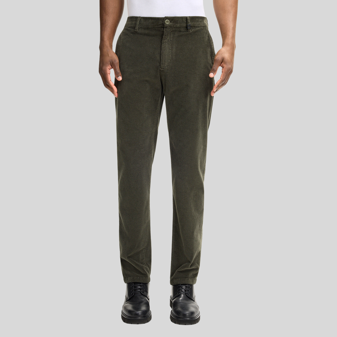 Corduroy Straight Leg Trousers - Olive