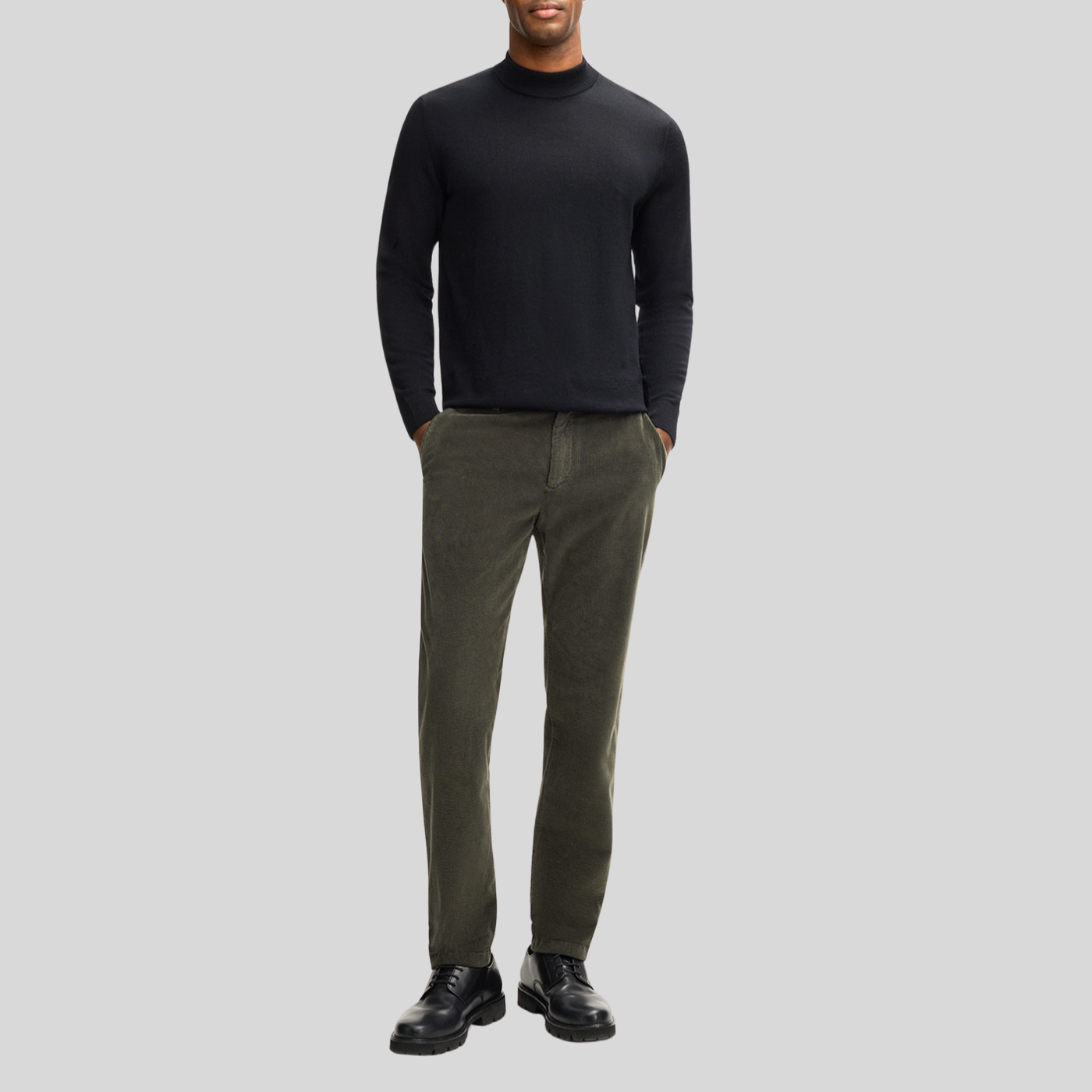 Corduroy Straight Leg Trousers - Olive