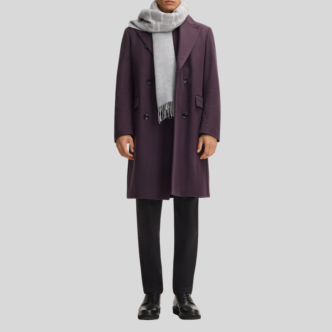 Solid Double Breasted Top Coat - Dark Purple