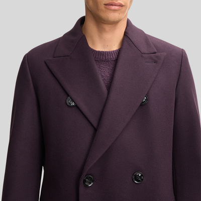 Solid Double Breasted Top Coat - Dark Purple