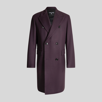 Solid Double Breasted Top Coat - Dark Purple