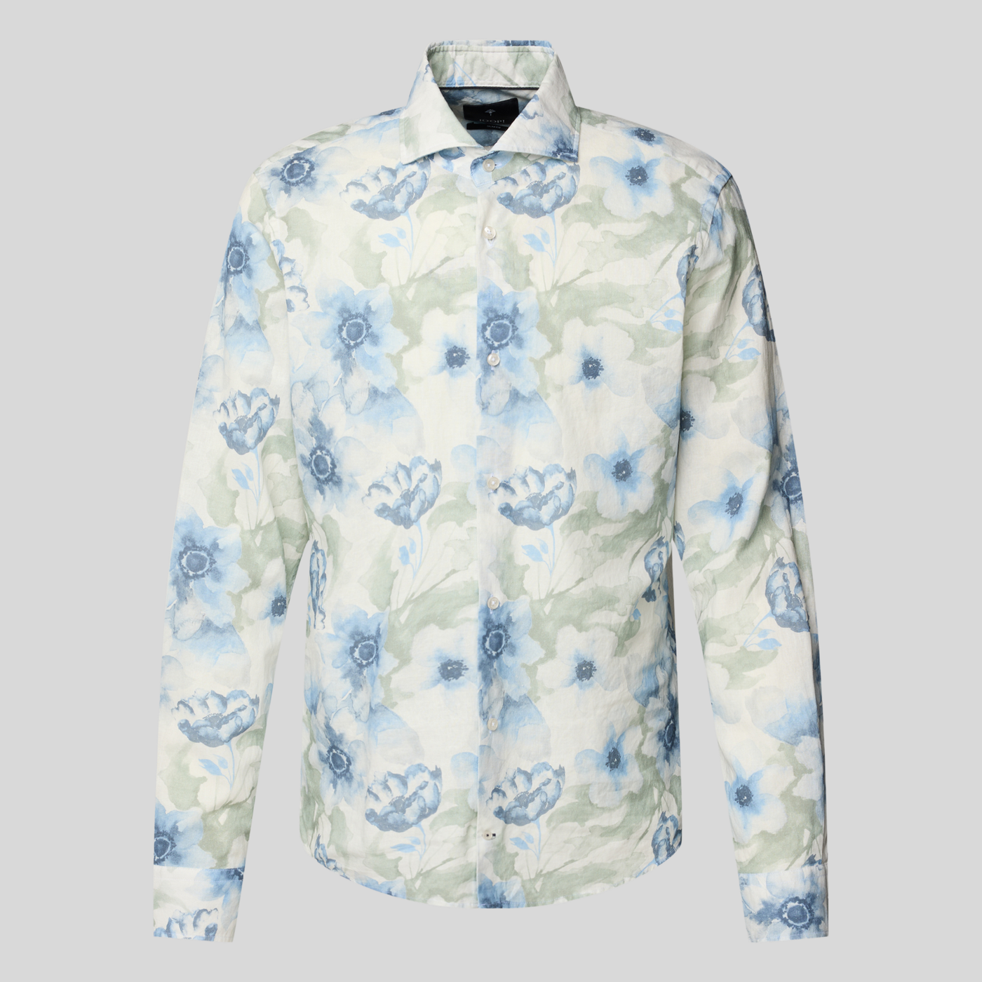Floral Print Linen/Cotton Shirt - Blue/Green