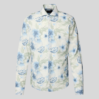 Floral Print Linen/Cotton Shirt - Blue/Green