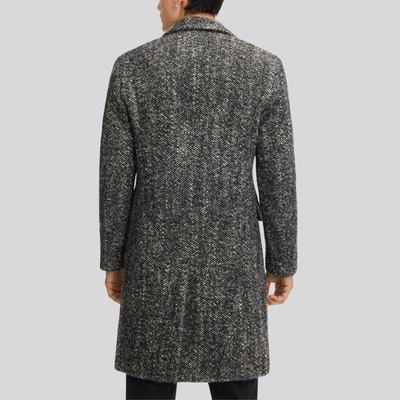 Herringbone Double Breasted Top Coat - Black