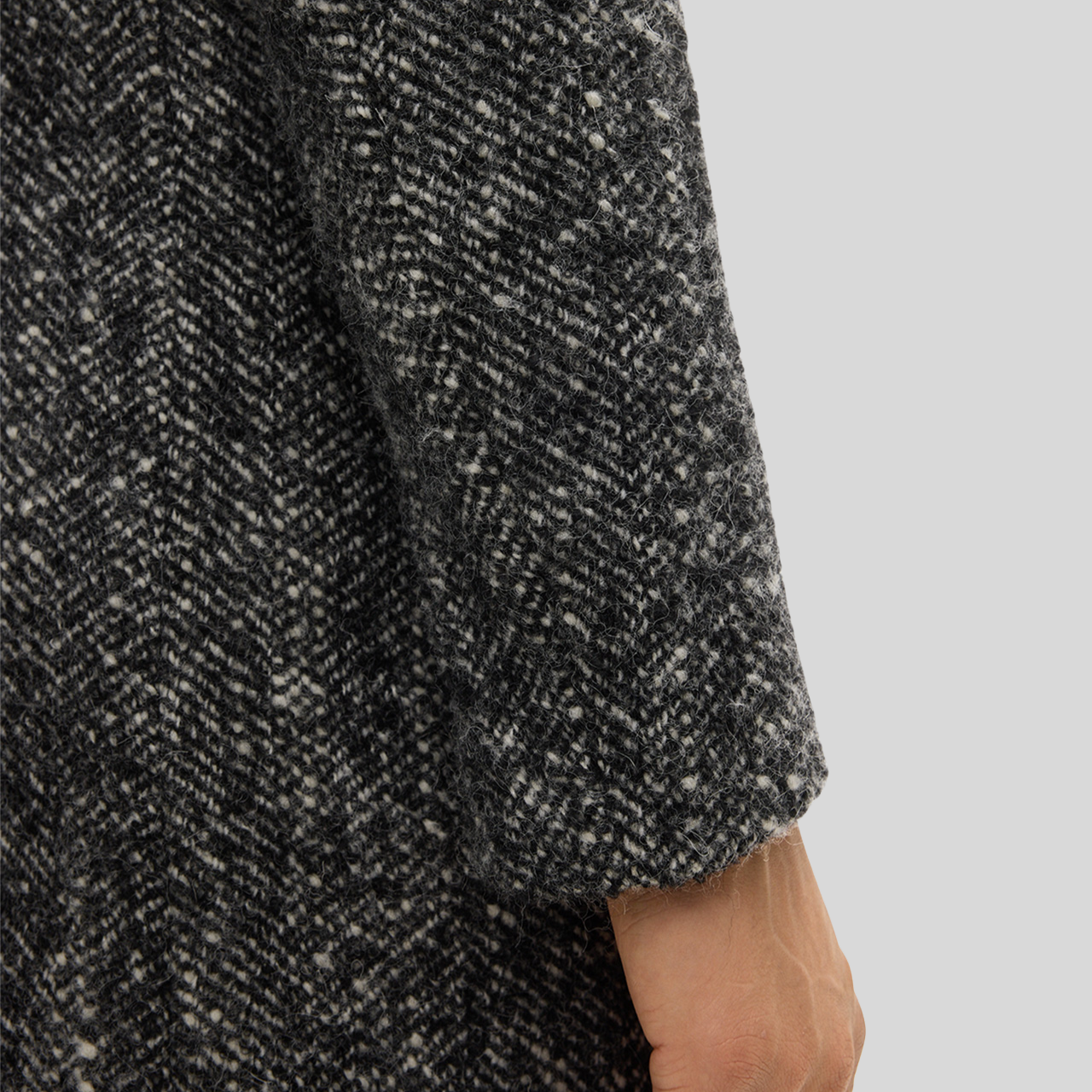 Herringbone Double Breasted Top Coat - Black