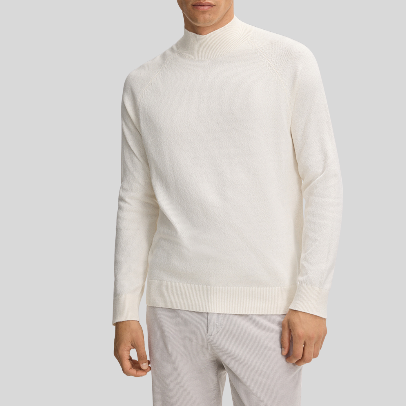 Mock Turtleneck Cotton Blend Sweater - Off-White