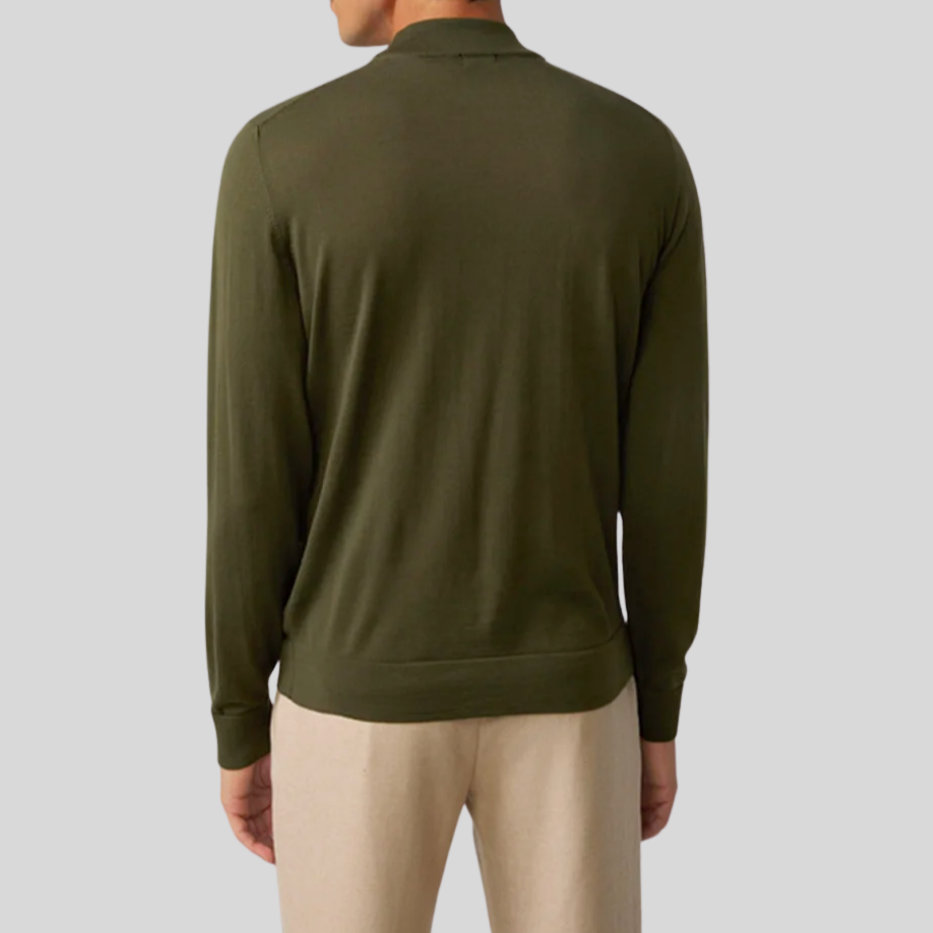 Pullover with Stand-Up Collar - Dark Green