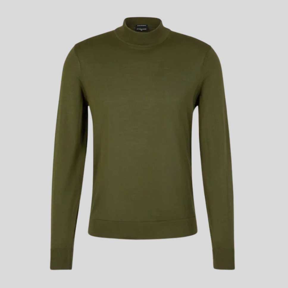 Pullover with Stand-Up Collar - Dark Green