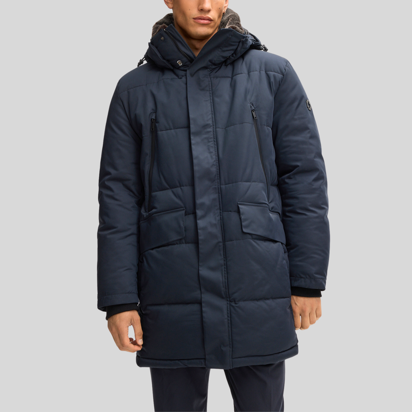 Quilted Parka with Detachable Hood - Dark Blue