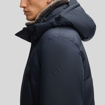 Quilted Parka with Detachable Hood - Dark Blue