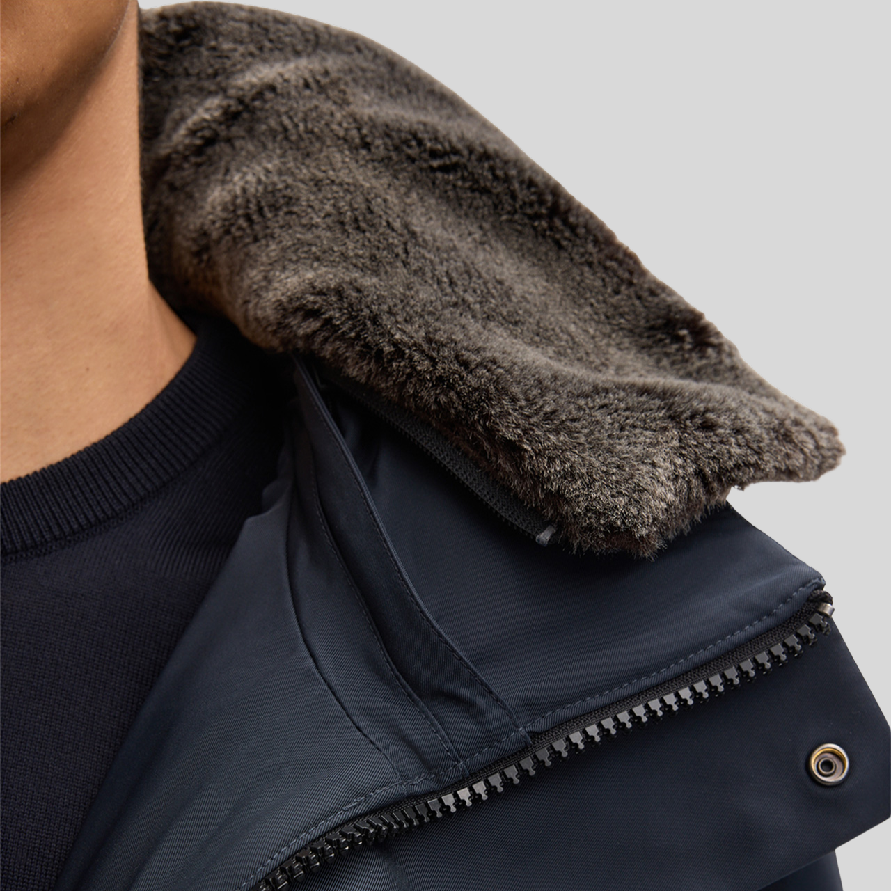 Quilted Parka with Detachable Hood - Dark Blue