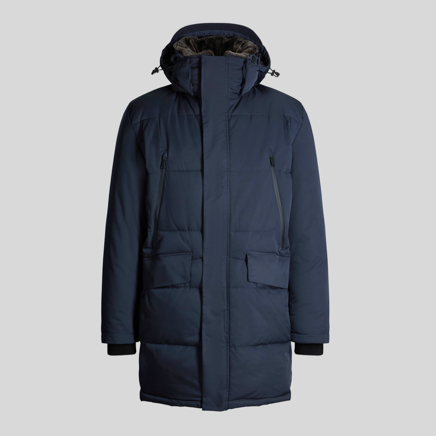 Quilted Parka with Detachable Hood - Dark Blue